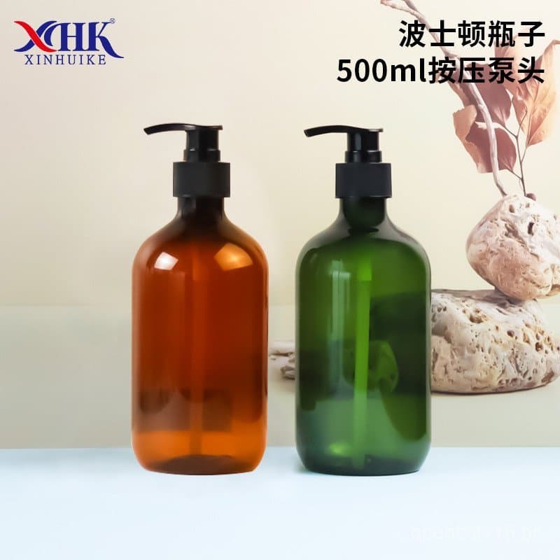 Frasco de 500ml para shampoo e gel de banho, frasco de plástico PET para desinfetante para as mãos, frasco Boston verde,