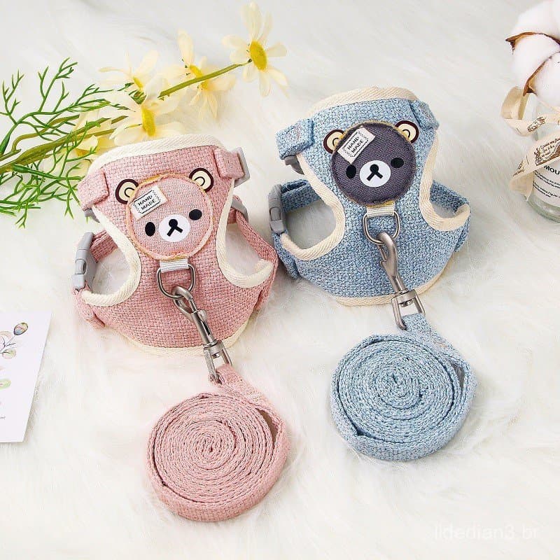 Conjunto de coleira e guia para animais de estimação, ajustável, adequado para cães pequenos, coleira de peito estilo co