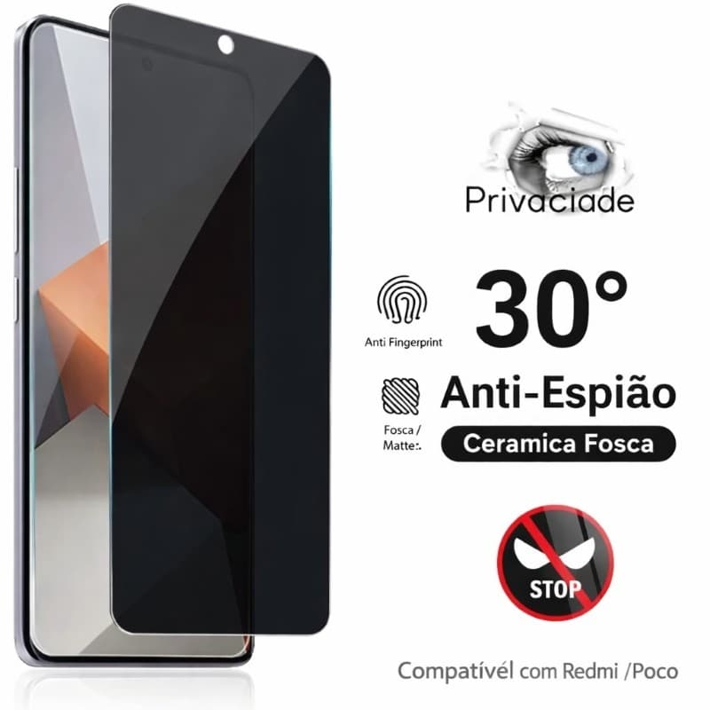 Película Cerâmica Fosca Privacidade Xiaomi Redmi Note 13 14 14s 15 15 Pro Proteção Tela Anti Espião