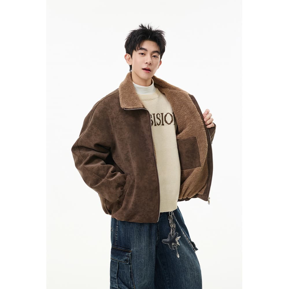 Jaqueta de couro retrô americana masculina, forro de lã de inverno, roupa de rua espessada, jaqueta de inverno masculina