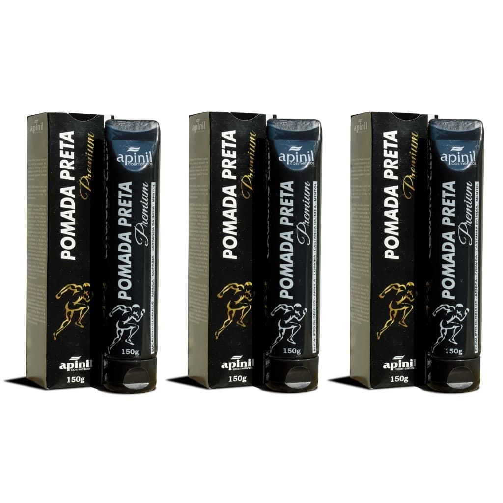 Kit 3un Pomada Preta Premium 150g Massageadora, Ação Relaxante para Fadiga Muscular Creme - Apinil