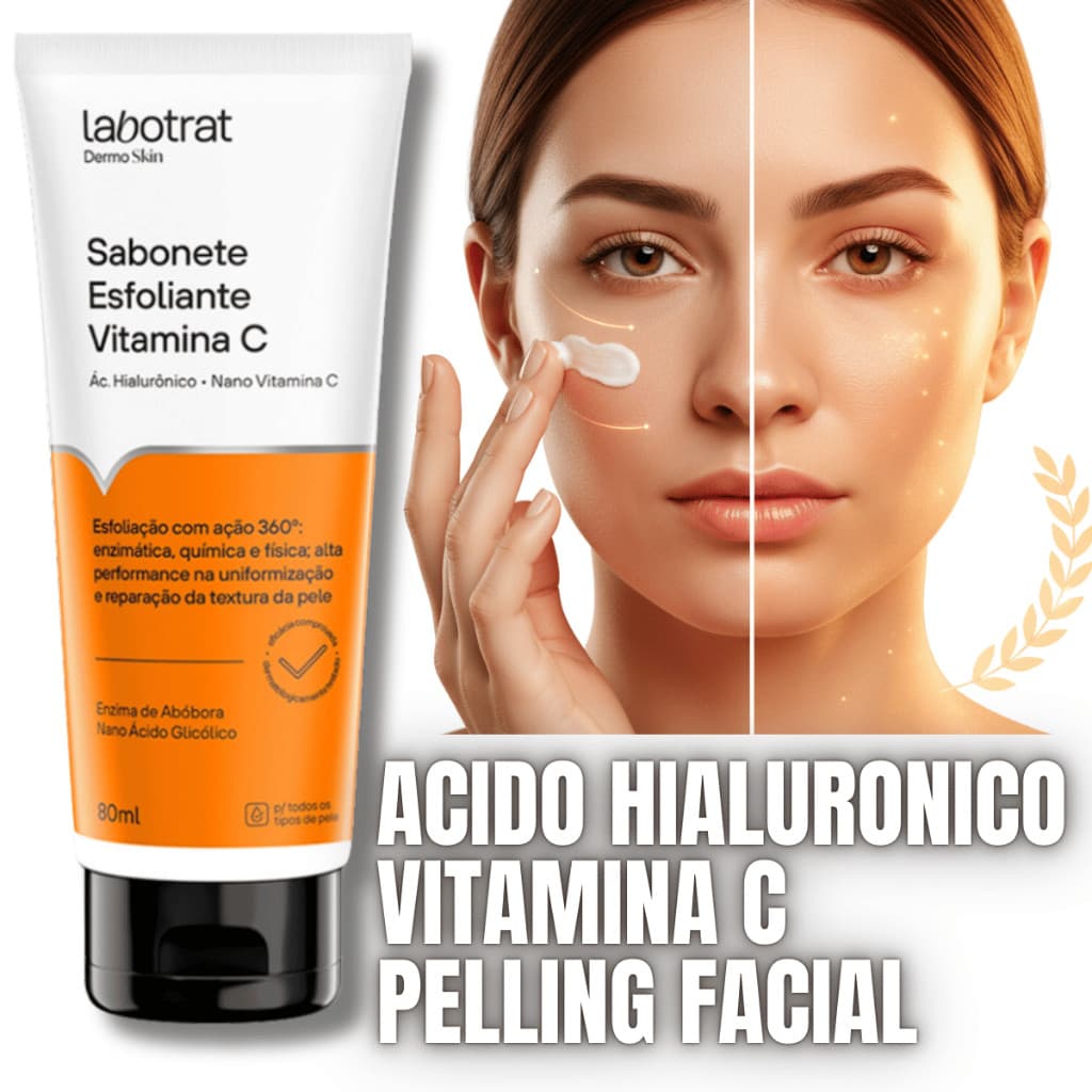 Sabonete esfoliante peeling facial clareador vitamina C anti idade acido hialuronico Rosto
