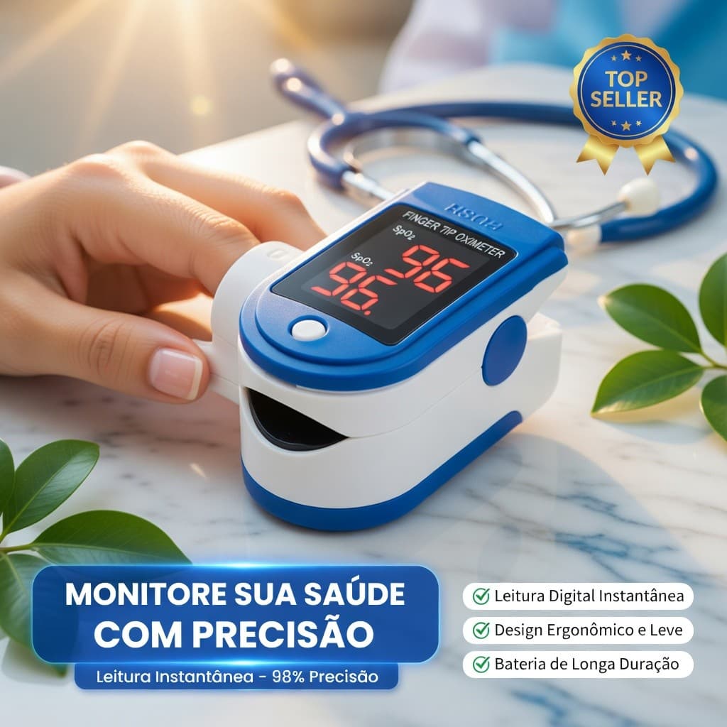 Oxímetro de Dedo Digital Portátil Medidor SpO2 e Frequência Cardíaca Monitor de Pulso