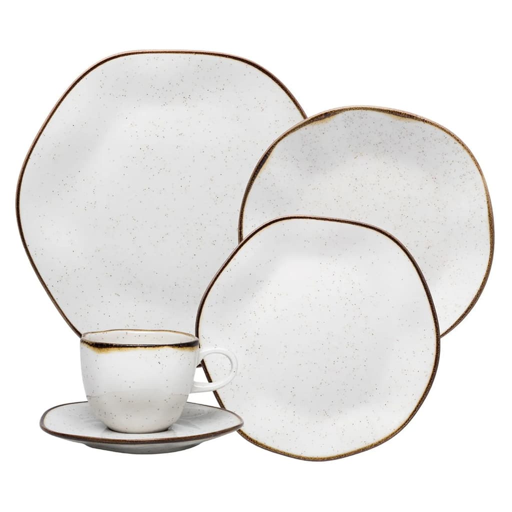Aparelho de Jantar/Chá de Porcelana Orgânico Ryo Maresia Branco/Marrom 30 Peças Oxford