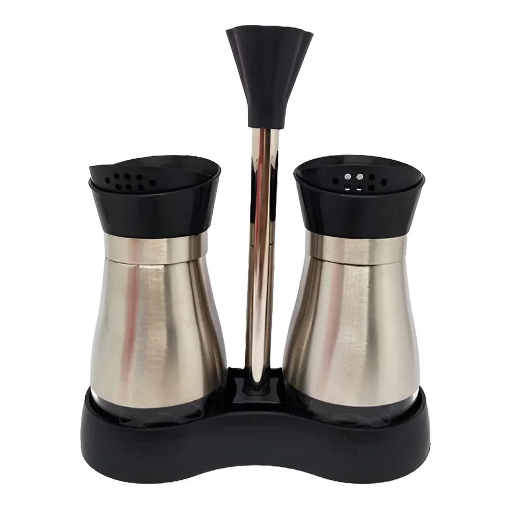 Porta Condimentos E Tempero Preto Com Cinza Metal E Vidro Organizador De Cozinha Gourmet Design Moderno
