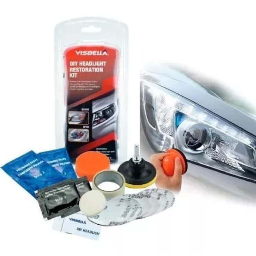 Kit Restaurador De Farol de Carro - Limpa Poluição, Tira Amarelado, Arranhões, Visbella