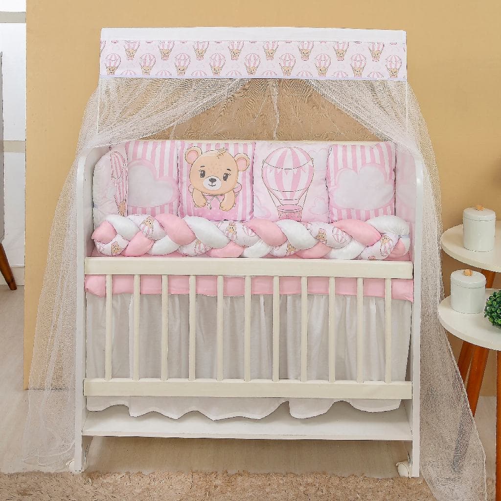 Kit Mini Berço Completo Enxoval Bebê Menina Ursa Baloeira