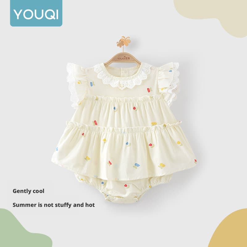 [Youqi] China 0-2 anos de idade roupas de bebê verão bebê menina triângulo macacão recém-nascido bebê criança moda peque