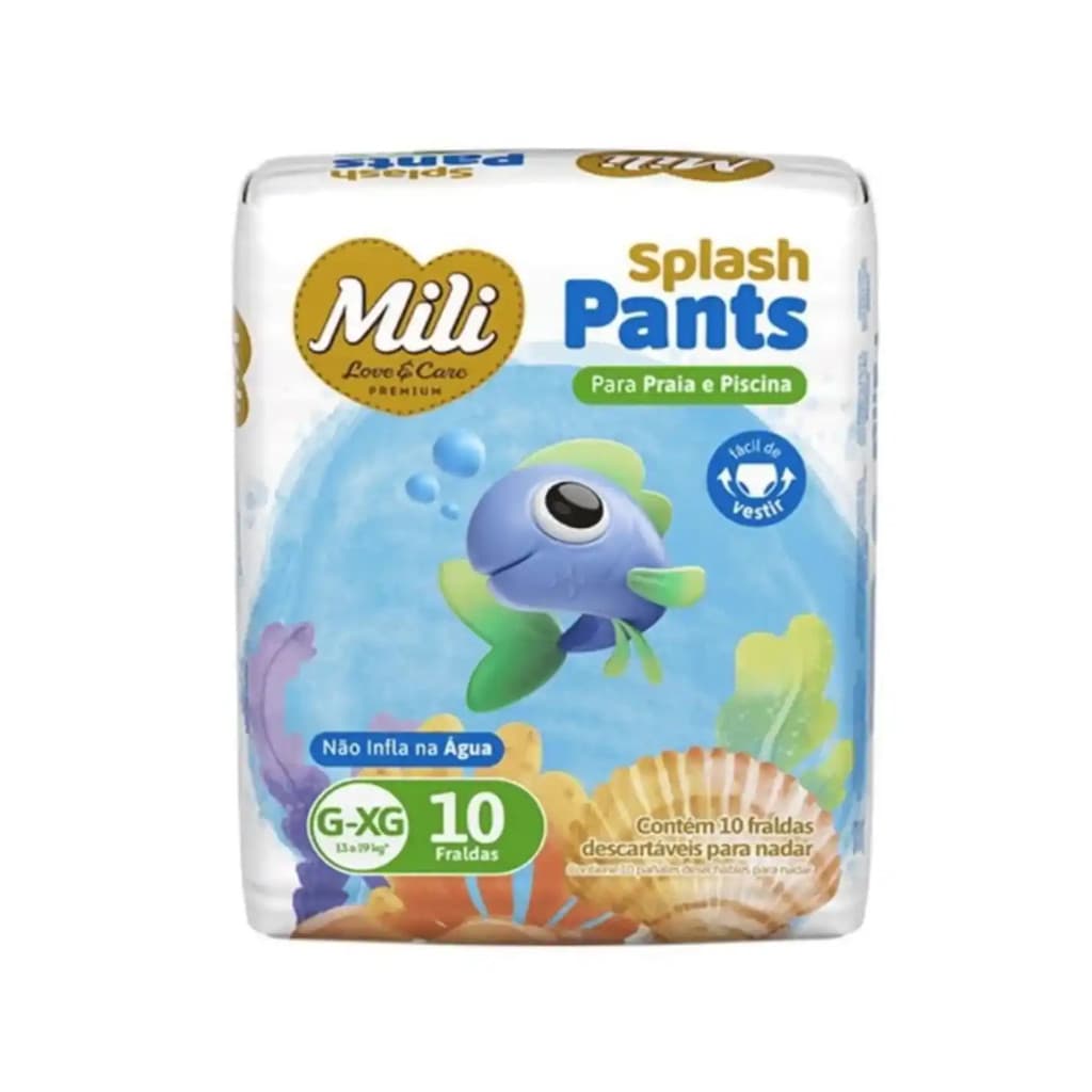 Fralda Praia e Piscina Mili Splash Tamanho G/XG Descartável Para Água Com 10 Unidades