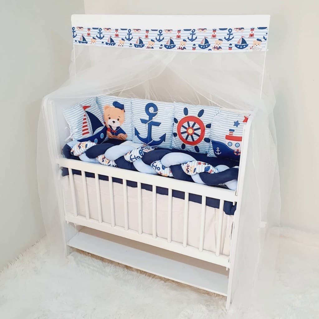 Kit Mini Berço Completo Enxoval Bebê Menino Marinheiro