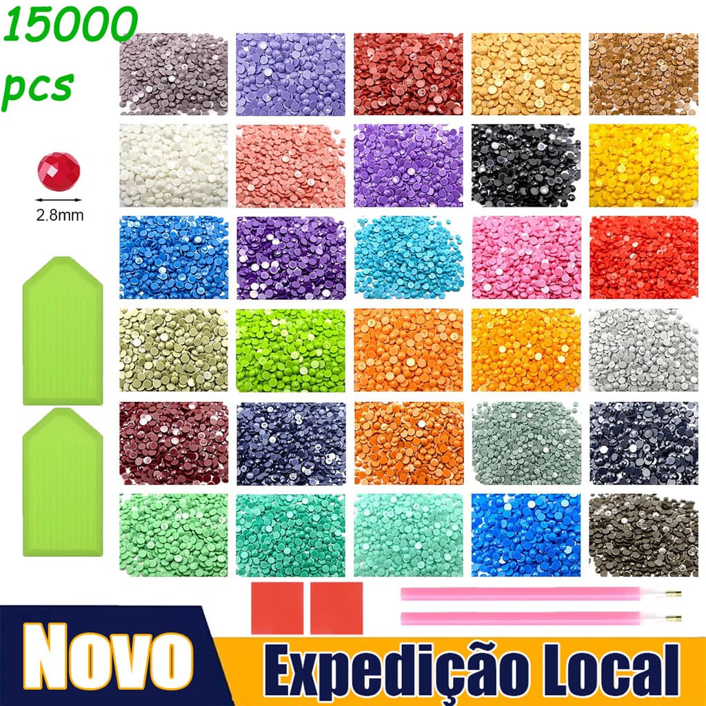 15000 Peças contas de pintura de arte de diamante de 30 cores, acessórios de pintura de diamante 5D, diamante redondas