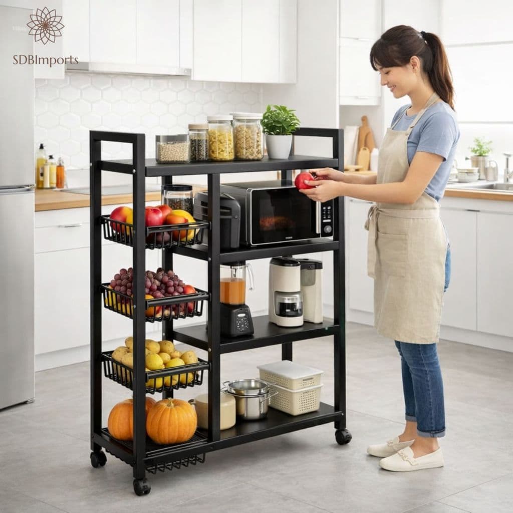 Carrinho Prateleira Organizador Fruteira 135x80x32 Com Rodinhas Multiuso 4 Andares para Cozinha