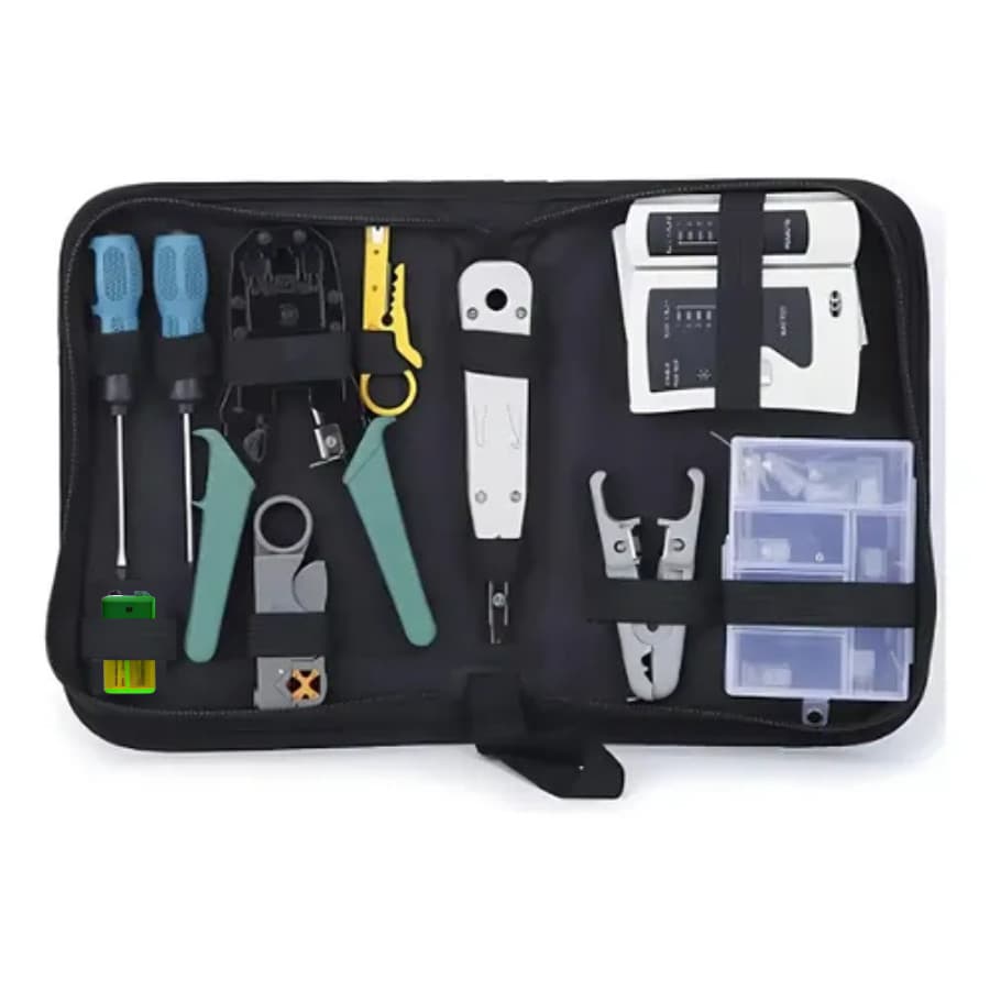 Kit Ferramentas Manutenção De Rede Informática Completo Lan Internet Com Testador De Cabos RJ45 Profissional
