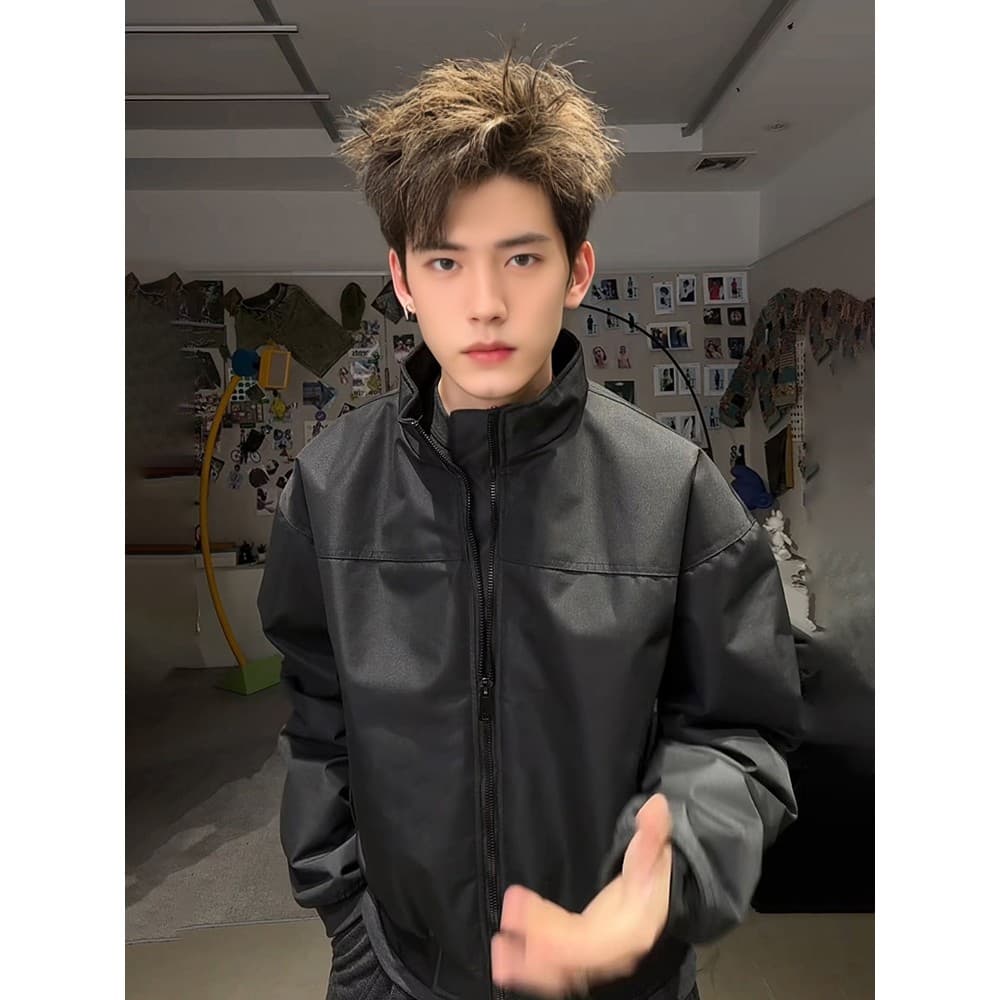 Preto de três prova gola alta jaqueta de vôo para baixo jaqueta masculina inverno quente à prova de frio jaqueta de algo