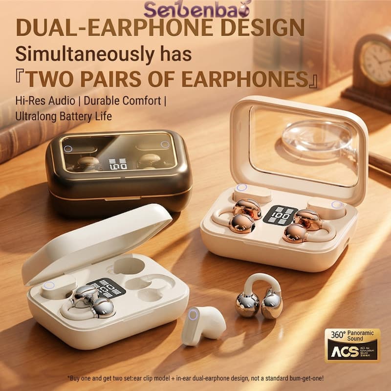 Fones De Ouvido Senbenbao B47 Sem Fio Com Clipe 4 Em 1-Estéreo HiFi , Tela LED , IPX5 , ENC , Bluetooth 6.0 , Galvanopla