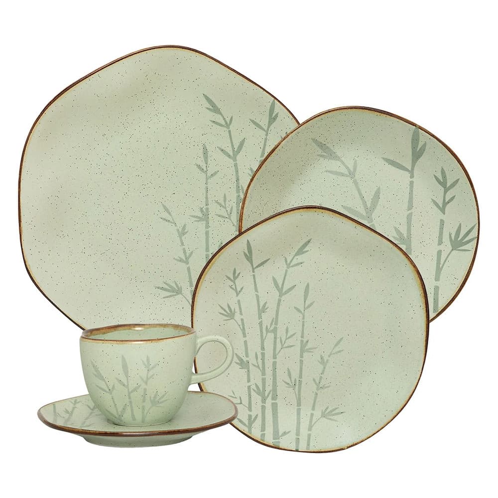Aparelho de Jantar/Chá de Porcelana Orgânico Ryo Bambu Verde/Marrom 30 Peças Oxford