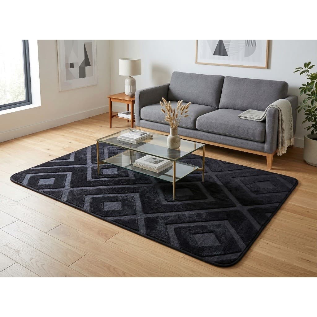 Tapete Sala Quarto 1x1.5m Alto Relevo 3D Moderno Geométrico Aveludado Antiderrapante
