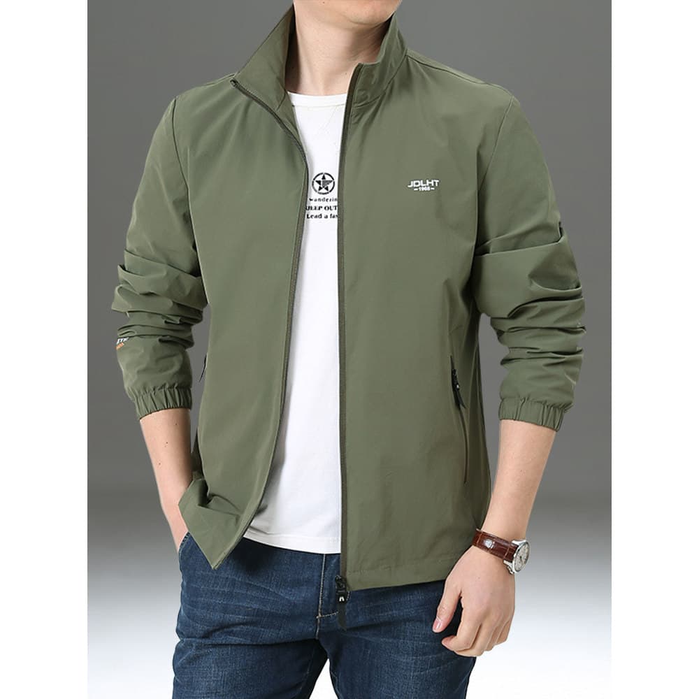 Jaqueta masculina primavera outono jaqueta solta estiramento esportes Casual fino outono jaqueta gola geral jaqueta masc