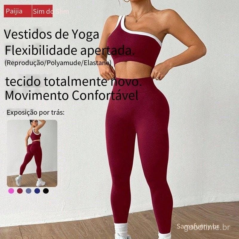 Conjunto de roupa de yoga feminina, estilo europeu e americano, roupa de fitness elástica e ajustada, Conjunt