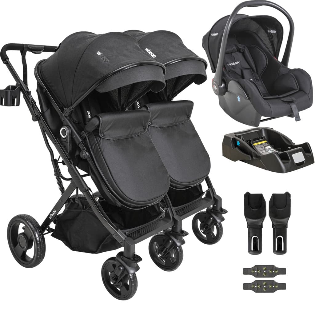 Carrinho Kiddo para Gemeos com Bebe Conforto Base Vox II Preto