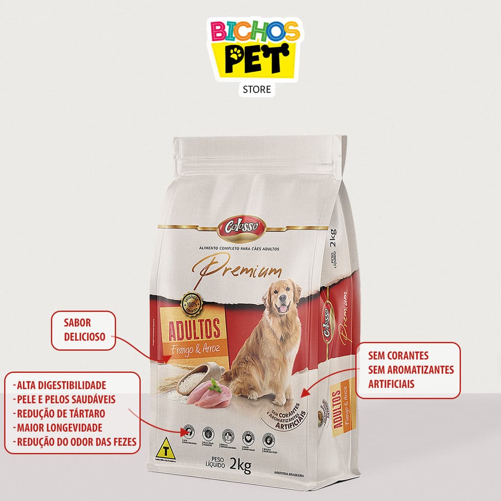 Ração Para Cachorro Adulto Racao Colosso Premium Sabor Frango Arroz 2kg