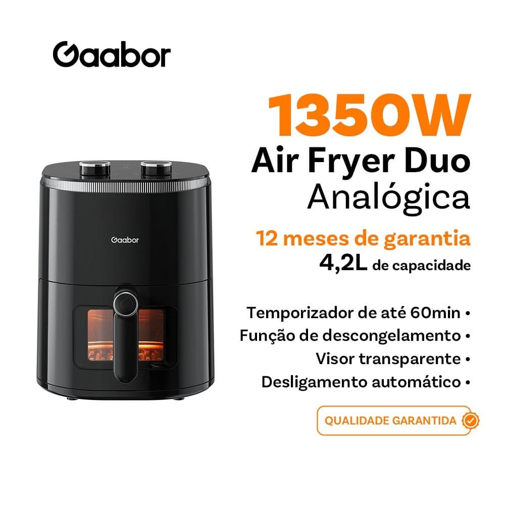 Gaabor Fritadeira Sem Óleo 4,2L Duo Analógica com Janela Visor Transparente AF-45M02A