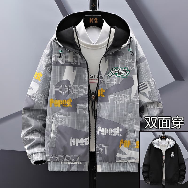 Jaqueta de dois lados masculina primavera outono na moda jaqueta rufião bonito Casual outono inverno topo jaqueta dupla 