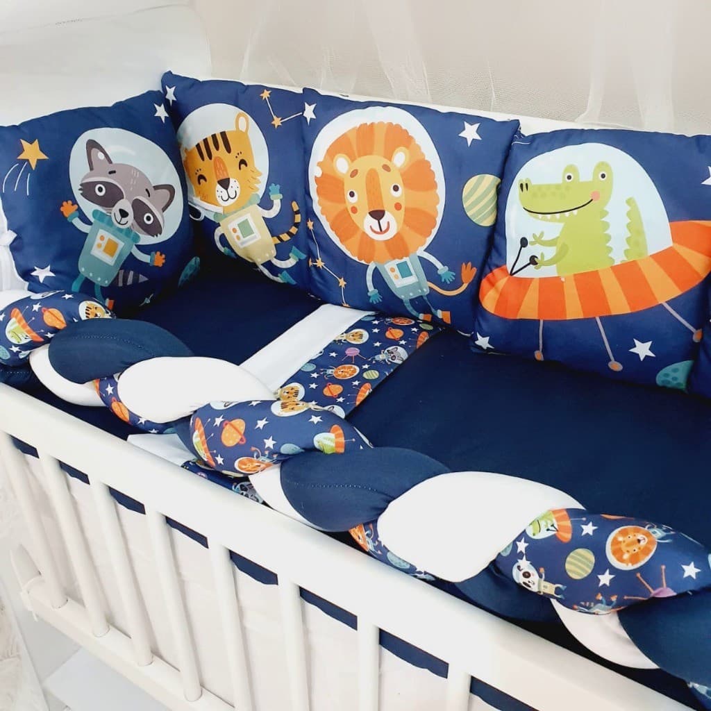 Kit Mini Berço Completo Enxoval Bebê Menino Astronauta
