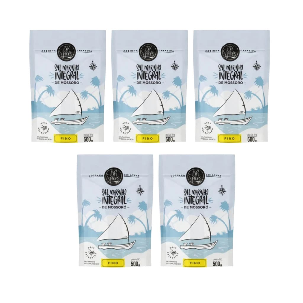 Kit 5 Sal Marinho Fino Integral Mossoró Br Spices Salt 500g