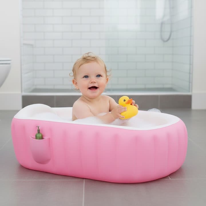 Banheira Infantil Inflável Portátil PVC Premium Portátil Bebê Até 3 Anos Com Bomba Segura Com Encosto