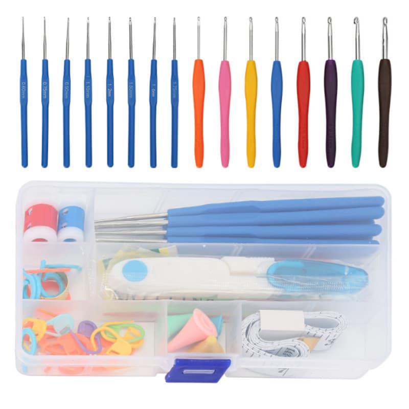 Kit Crochê 53 Peças com Estojo Agulhas Ergonômicas Acessórios para Amigurumi e Tricô
