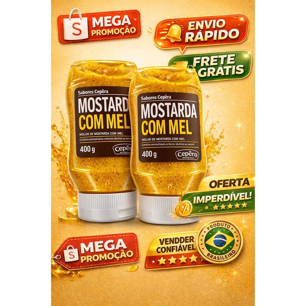 Mostarda KIT 2x Mostarda e Mel Cepêra 400g Molho Agridoce Cremoso para Lanches, Carnes e Saladas