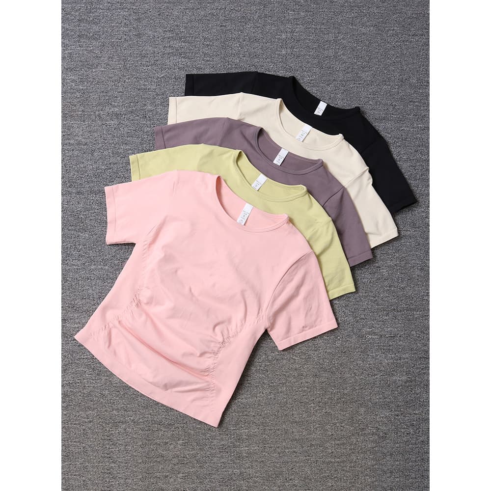 Roupas de Yoga plissadas de cintura estreita de manga curta feminina Casual All-Match roupas de Fitness apertado mais ma