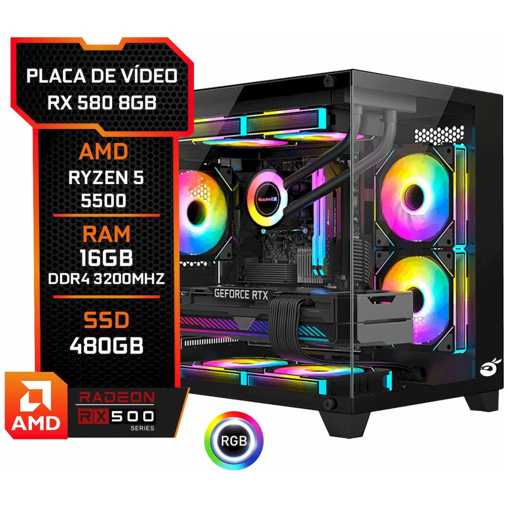 PC GAMER GB1796 RYZEN 5 5500 SSD 480GB 16GB DDR4 RX 580 8GB