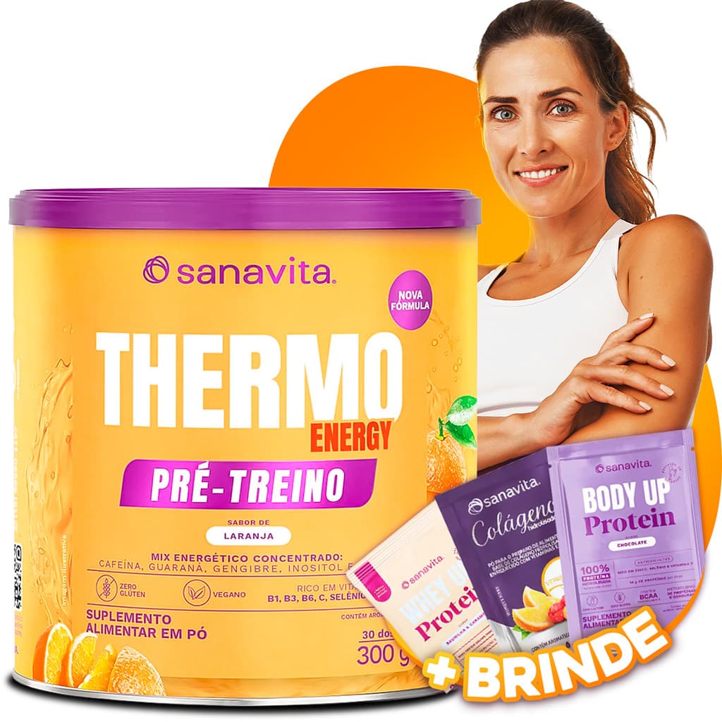 Pré Treino Termogênico Thermo Energy 300g Sanavita Sabor Laranja Energia Foco Resistência Academia