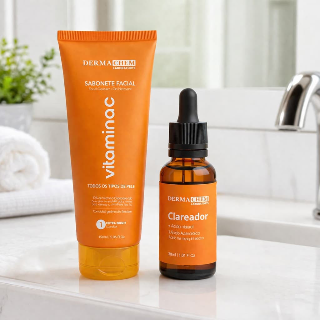 Kit Vitamina C : Sabonete Facial + Sérum Uniformizador | Pele Radiante e Iluminada Dermachem Skincare