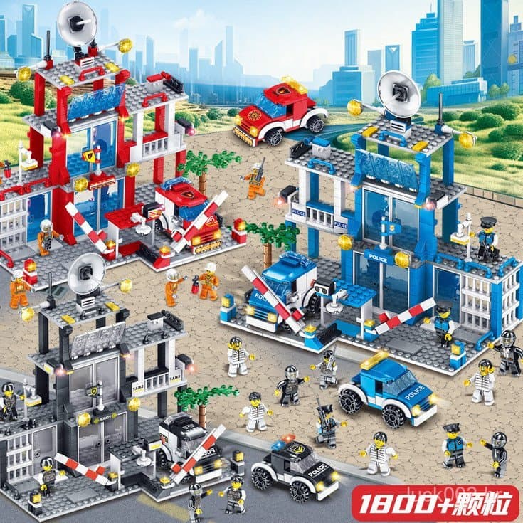 1800 peças de blocos de montar da série Lego City, modelo de helicóptero da delegacia de polícia, brinquedo educativo de