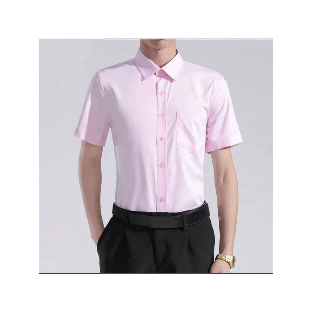 Camisa Social Masculina Lisa Slim Fit Manga Curta，h