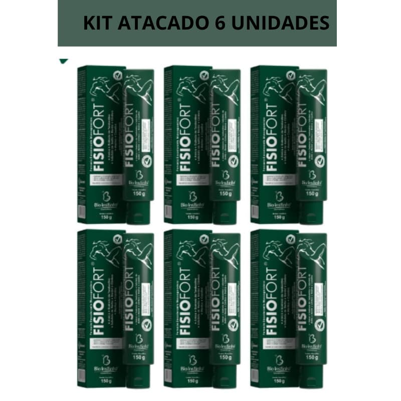 Kit C/6 Pomada massageadora Fisiofort Atacado desodorante dores musculares Apos Treino Bio Instinto 150g