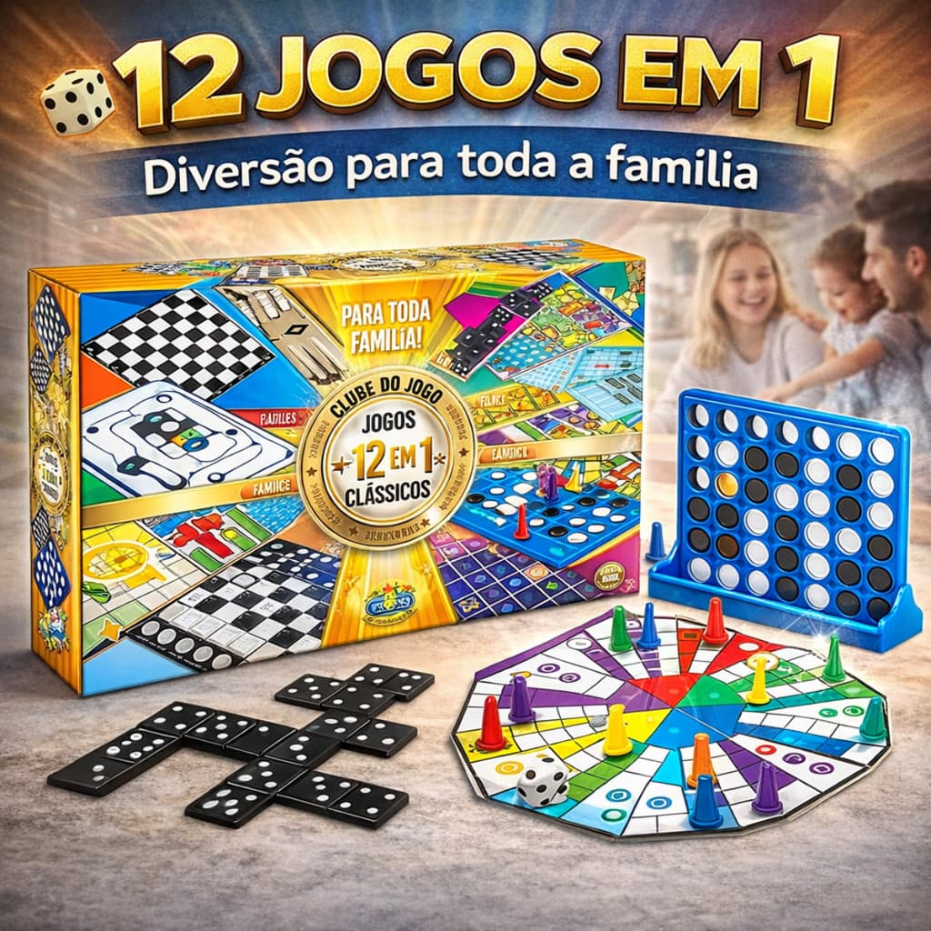 Jogo 12 Em 1 Tabuleiro Educativo Ludo Damas Dominó Família Crianças