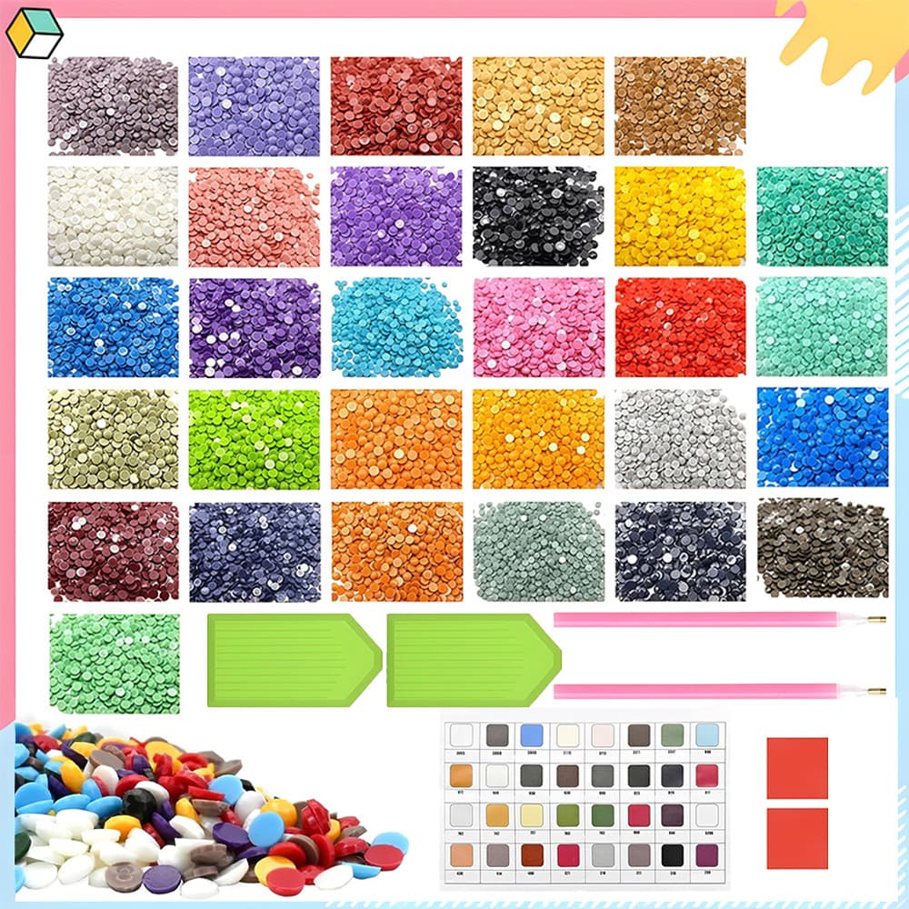 15.000 Peças 30 cores 5D brilhantes diamante pintura de contas, acessórios de pintura de strass de costas planas