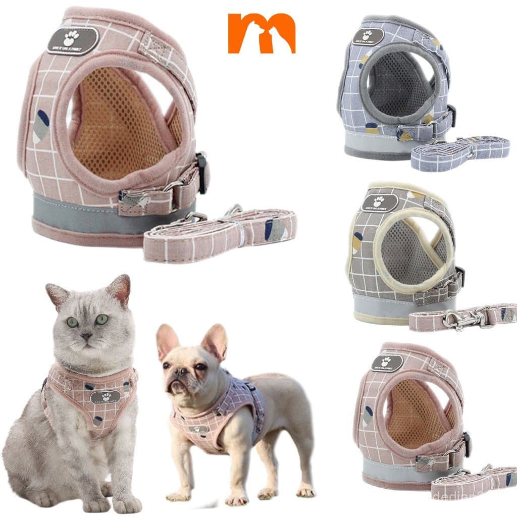 【Muhsinpet】Coleira Peitoral Trela Para Cães Cão Cachorros e Gatos Pet Colete Com Guia reflexiva respirável