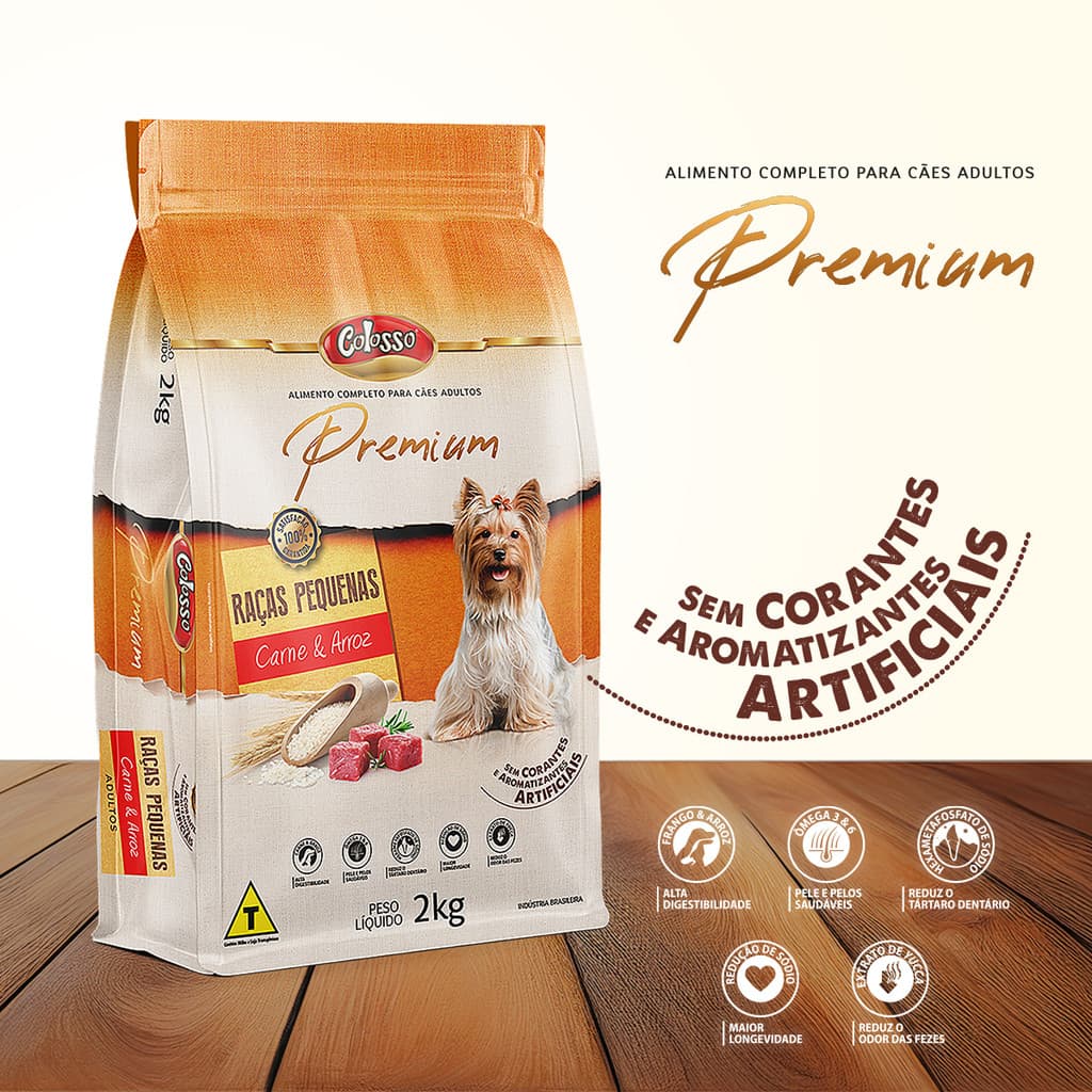 Ração Cachorro Raças Peq Racao Colosso Premium Carne Arroz 2kg