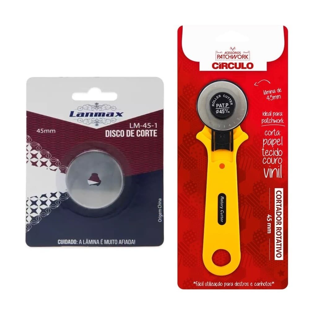 Cortador Rotativo Tecido Lamina 45mm Patchwork Círculo + Lâminas Disco 45mm Lanmax