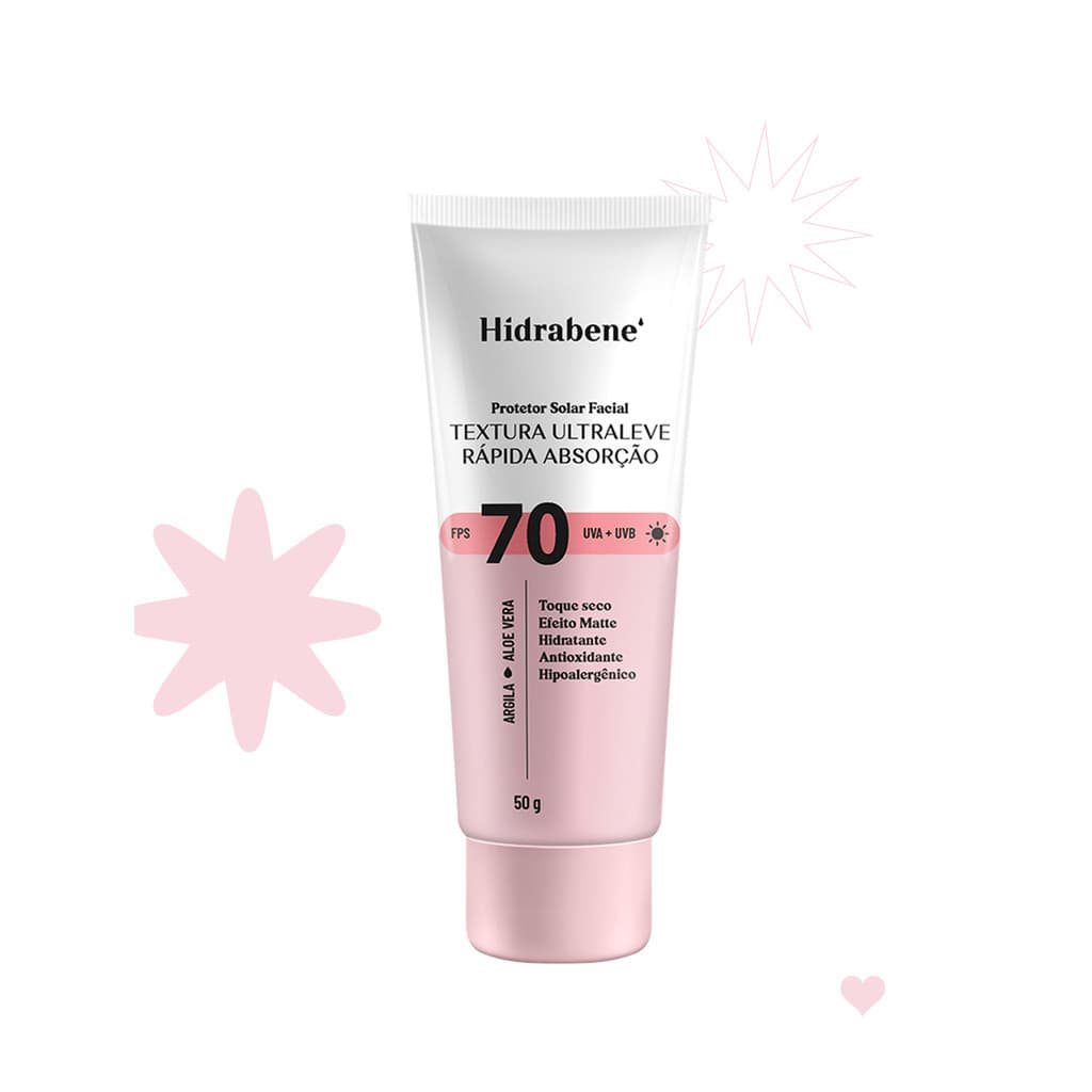 Protetor Solar Facial FPS 70 Hidrabene 50g Textura Ultraleve Antioxidante Vegano