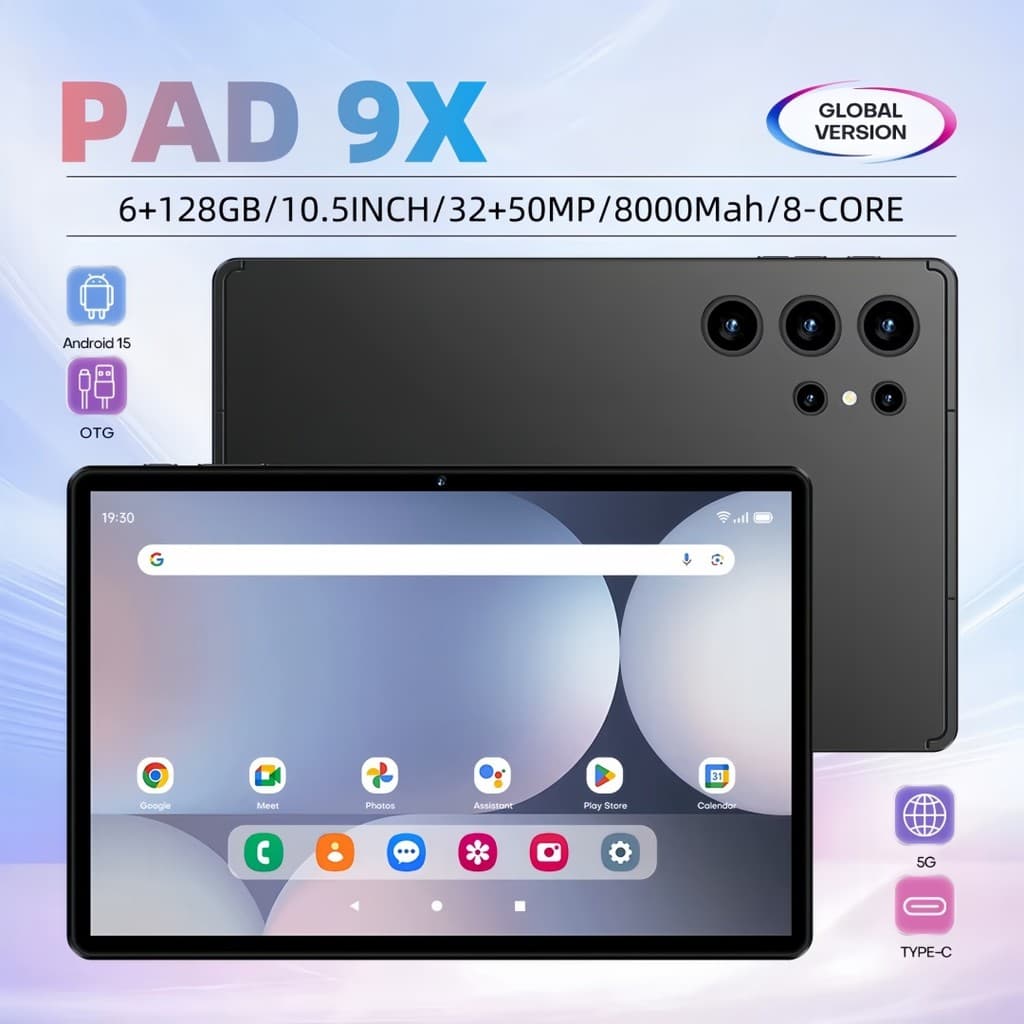 Pad 9X Tablet Android Dual SIM 10.5 FHD WiFi 6+128GB RAM 8000mAh GPS 