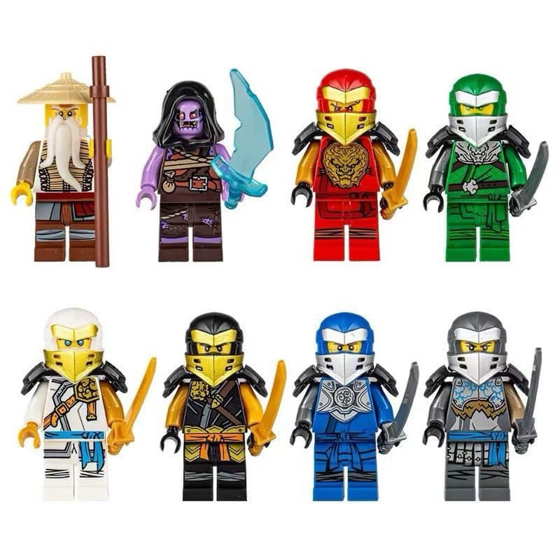 Kit com 8 Minifiguras Ninjago com Espadas e Acessórios, Blocos de Montar Compatíveis com Lego U0VZ