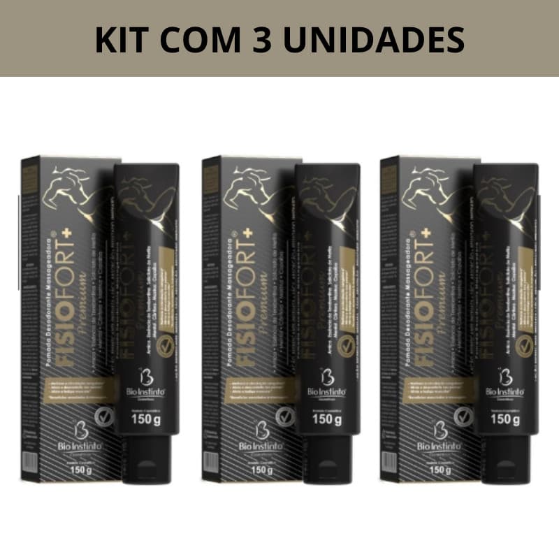 Kit C/03 Pomada massageadora FISIOFORT PREMIUM dores musculares treino Bio instinto 150g