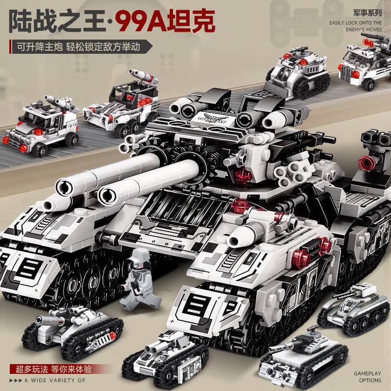 800 peças de blocos de montar LEGO  Série Militar 99A Tanque Blindado Brinquedo Educativo de Montar para Meninos