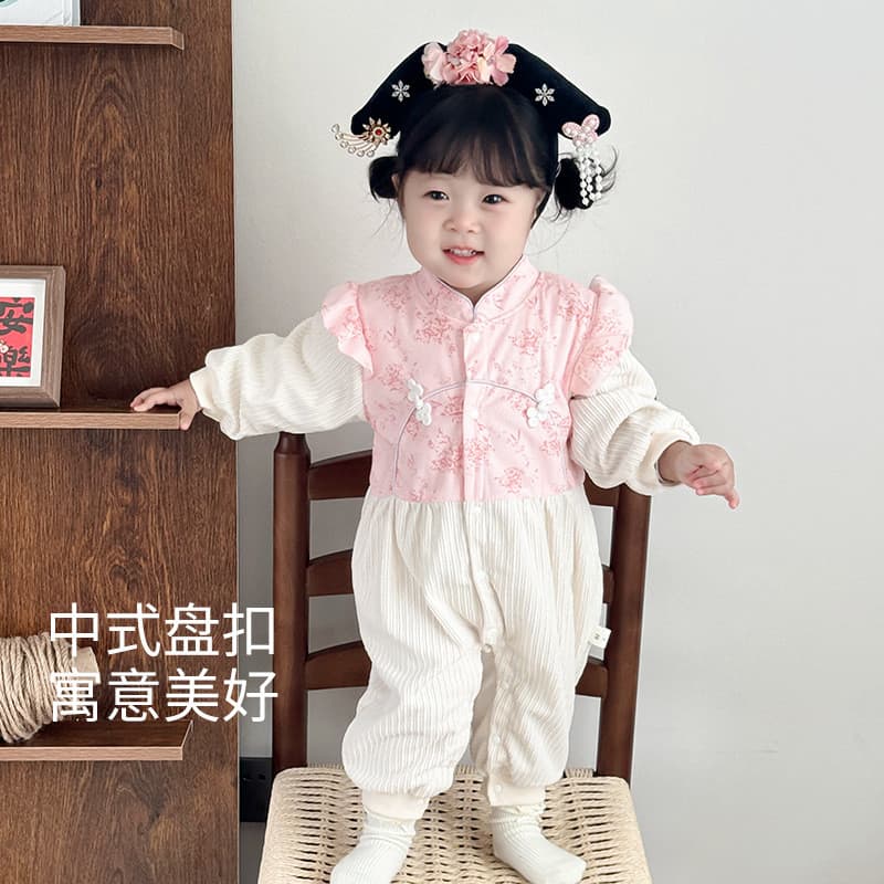 Macacão de bebê estilo chinês primavera outono roupas da menina do bebê festivo Outing roupas do bebê um mês cem dias ma